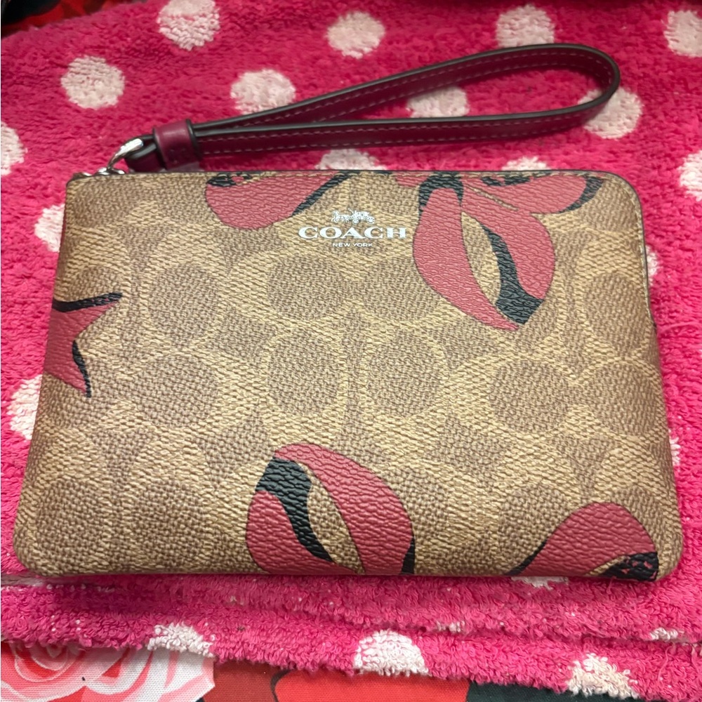 Coach Brown and pink  bow Wristlet